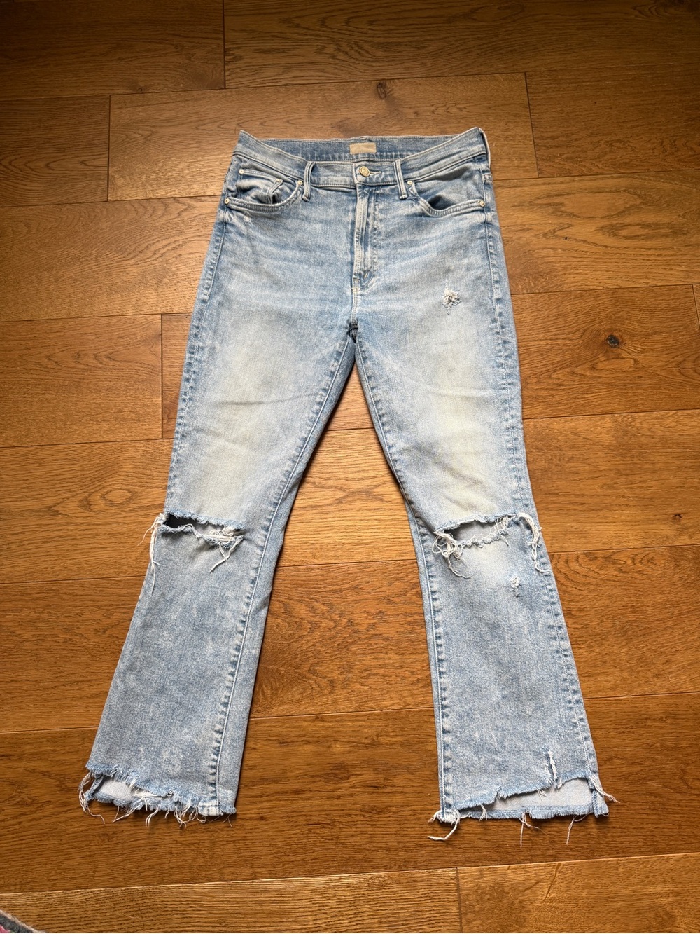 MOTHER Light Blue Distressed Flare Jeans size 28
